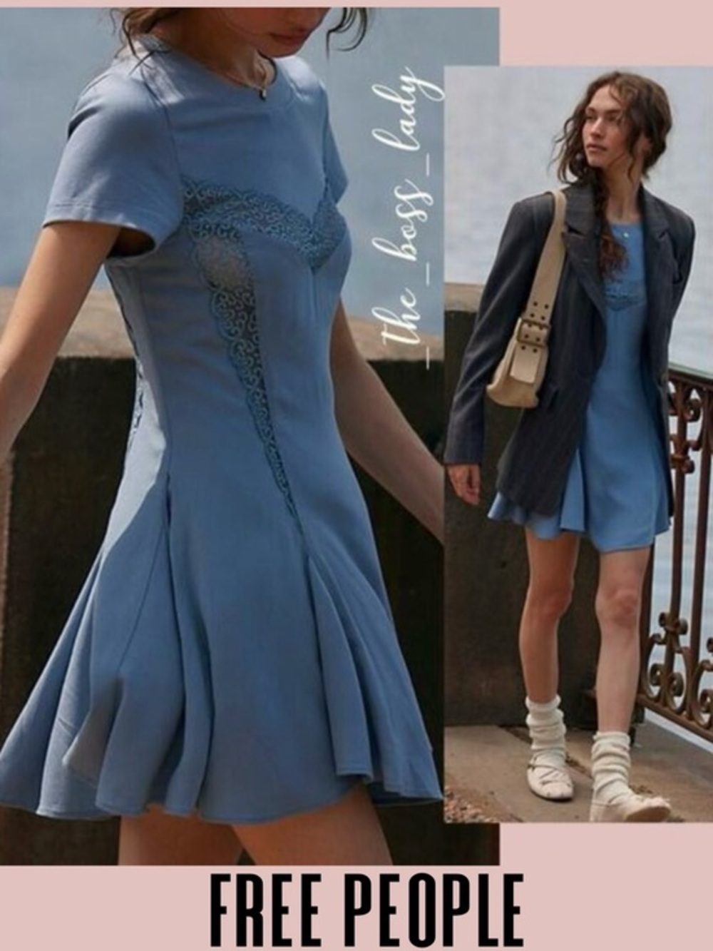 Free People mini dress floral lace 2 boho summer spring